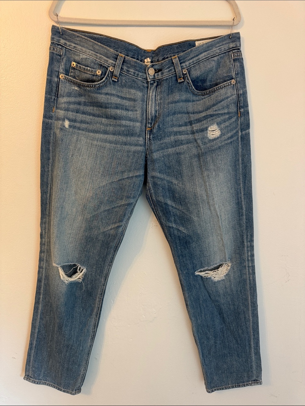 rag & bone Boyfriend Jeans in Faded Blue with Distressing